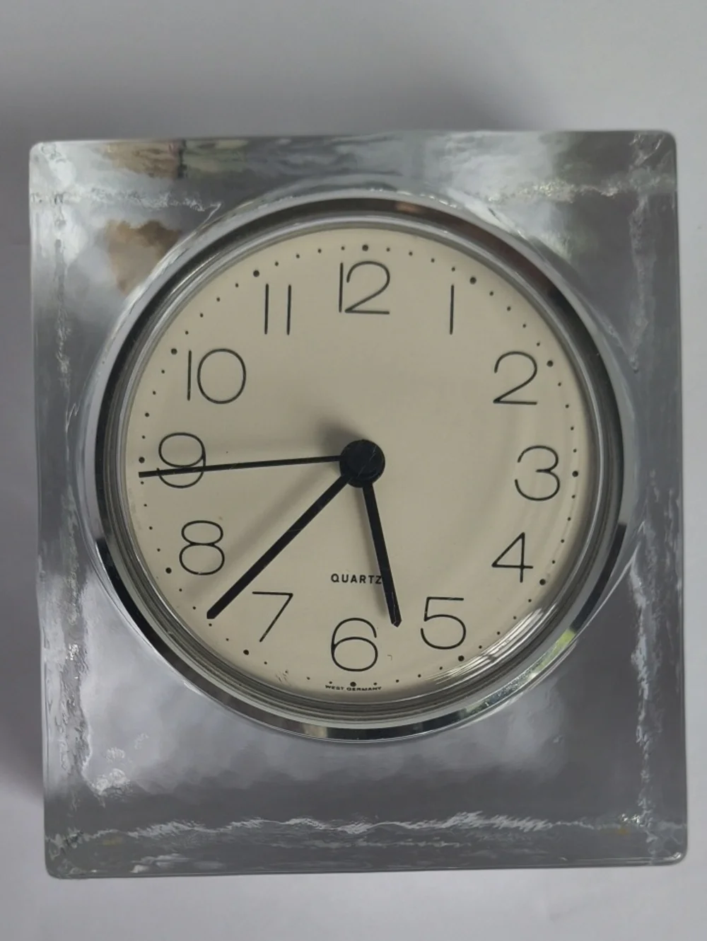 Vtg German Glass Ice Cube Quartz Clock Vintage